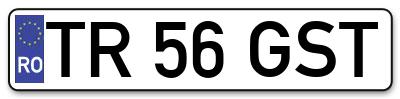 Placuta inmatriculare numar auto  TR-56-GST, TR 56 GST, TR56GST