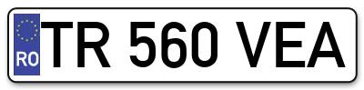 Placuta inmatriculare numar auto  TR-560-VEA, TR 560 VEA, TR560VEA