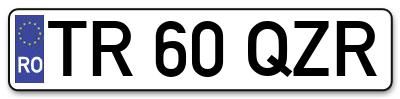 Placuta inmatriculare numar auto  TR-60-QZR, TR 60 QZR, TR60QZR