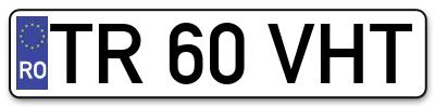 Placuta inmatriculare numar auto  TR-60-VHT, TR 60 VHT, TR60VHT