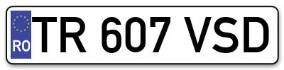 Placuta inmatriculare numar auto  TR-607-VSD, TR 607 VSD, TR607VSD