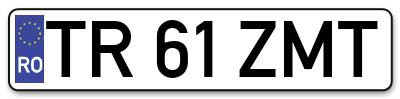 Placuta inmatriculare numar auto  TR-61-ZMT, TR 61 ZMT, TR61ZMT