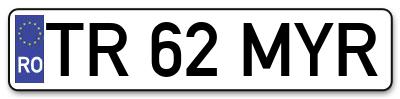 Placuta inmatriculare numar auto  TR-62-MYR, TR 62 MYR, TR62MYR