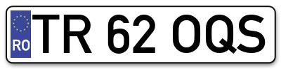 Placuta inmatriculare numar auto  TR-62-OQS, TR 62 OQS, TR62OQS