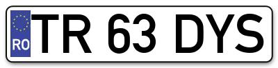 Placuta inmatriculare numar auto  TR-63-DYS, TR 63 DYS, TR63DYS