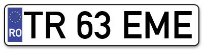 Placuta inmatriculare numar auto  TR-63-EME, TR 63 EME, TR63EME
