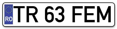 Placuta inmatriculare numar auto  TR-63-FEM, TR 63 FEM, TR63FEM