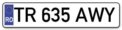 Placuta inmatriculare numar auto  TR-635-AWY, TR 635 AWY, TR635AWY