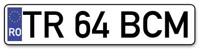 Placuta inmatriculare numar auto  TR-64-BCM, TR 64 BCM, TR64BCM