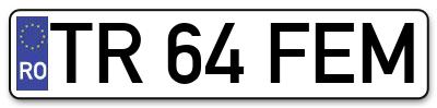 Placuta inmatriculare numar auto  TR-64-FEM, TR 64 FEM, TR64FEM