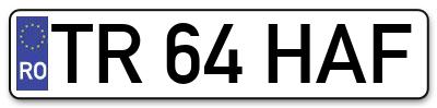 Placuta inmatriculare numar auto  TR-64-HAF, TR 64 HAF, TR64HAF