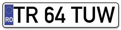 Placuta inmatriculare numar auto  TR-64-TUW, TR 64 TUW, TR64TUW