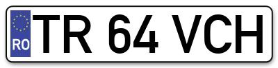 Placuta inmatriculare numar auto  TR-64-VCH, TR 64 VCH, TR64VCH