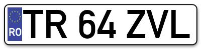 Placuta inmatriculare numar auto  TR-64-ZVL, TR 64 ZVL, TR64ZVL