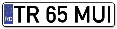 Placuta inmatriculare numar auto  TR-65-MUI, TR 65 MUI, TR65MUI
