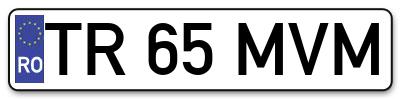 Placuta inmatriculare numar auto  TR-65-MVM, TR 65 MVM, TR65MVM