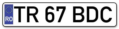 Placuta inmatriculare numar auto  TR-67-BDC, TR 67 BDC, TR67BDC