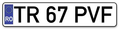 Placuta inmatriculare numar auto  TR-67-PVF, TR 67 PVF, TR67PVF