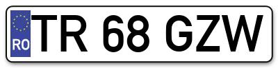 Placuta inmatriculare numar auto  TR-68-GZW, TR 68 GZW, TR68GZW