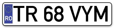Placuta inmatriculare numar auto  TR-68-VYM, TR 68 VYM, TR68VYM