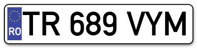 Placuta inmatriculare numar auto  TR-689-VYM, TR 689 VYM, TR689VYM