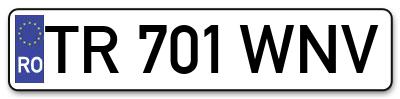 Placuta inmatriculare numar auto  TR-701-WNV, TR 701 WNV, TR701WNV