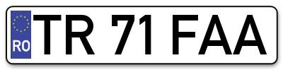 Placuta inmatriculare numar auto  TR-71-FAA, TR 71 FAA, TR71FAA