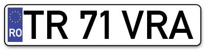 Placuta inmatriculare numar auto  TR-71-VRA, TR 71 VRA, TR71VRA