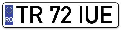 Placuta inmatriculare numar auto  TR-72-IUE, TR 72 IUE, TR72IUE