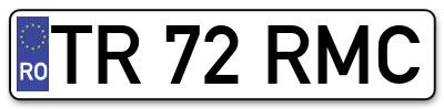 Placuta inmatriculare numar auto  TR-72-RMC, TR 72 RMC, TR72RMC