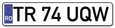 Placuta inmatriculare numar auto  TR-74-UQW, TR 74 UQW, TR74UQW