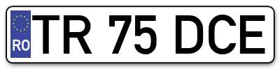Placuta inmatriculare numar auto  TR-75-DCE, TR 75 DCE, TR75DCE