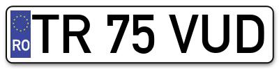 Placuta inmatriculare numar auto  TR-75-VUD, TR 75 VUD, TR75VUD
