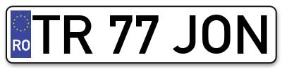 Placuta inmatriculare numar auto  TR-77-JON, TR 77 JON, TR77JON