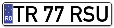 Placuta inmatriculare numar auto  TR-77-RSU, TR 77 RSU, TR77RSU