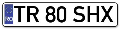 Placuta inmatriculare numar auto  TR-80-SHX, TR 80 SHX, TR80SHX