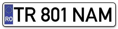 Placuta inmatriculare numar auto  TR-801-NAM, TR 801 NAM, TR801NAM