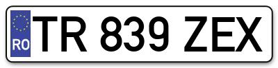 Placuta inmatriculare numar auto  TR-839-ZEX, TR 839 ZEX, TR839ZEX