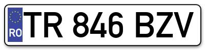 Placuta inmatriculare numar auto  TR-846-BZV, TR 846 BZV, TR846BZV