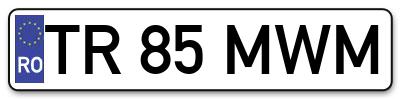Placuta inmatriculare numar auto  TR-85-MWM, TR 85 MWM, TR85MWM