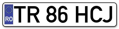 Placuta inmatriculare numar auto  TR-86-HCJ, TR 86 HCJ, TR86HCJ