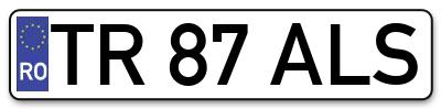 Placuta inmatriculare numar auto  TR-87-ALS, TR 87 ALS, TR87ALS
