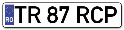Placuta inmatriculare numar auto  TR-87-RCP, TR 87 RCP, TR87RCP