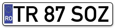 Placuta inmatriculare numar auto  TR-87-SOZ, TR 87 SOZ, TR87SOZ