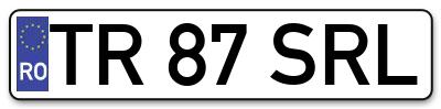 Placuta inmatriculare numar auto  TR-87-SRL, TR 87 SRL, TR87SRL