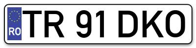 Placuta inmatriculare numar auto  TR-91-DKO, TR 91 DKO, TR91DKO