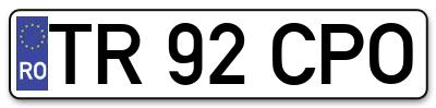 Placuta inmatriculare numar auto  TR-92-CPO, TR 92 CPO, TR92CPO