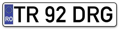 Placuta inmatriculare numar auto  TR-92-DRG, TR 92 DRG, TR92DRG