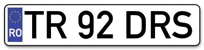 Placuta inmatriculare numar auto  TR-92-DRS, TR 92 DRS, TR92DRS