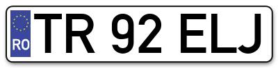 Placuta inmatriculare numar auto  TR-92-ELJ, TR 92 ELJ, TR92ELJ